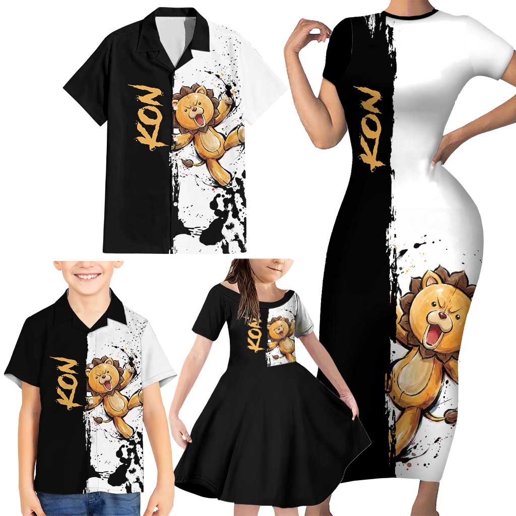 Personalized Kon Family Matching Short Sleeve Bodycon Dress and Hawaiian Shirt Ink Splash Anime Brush Style