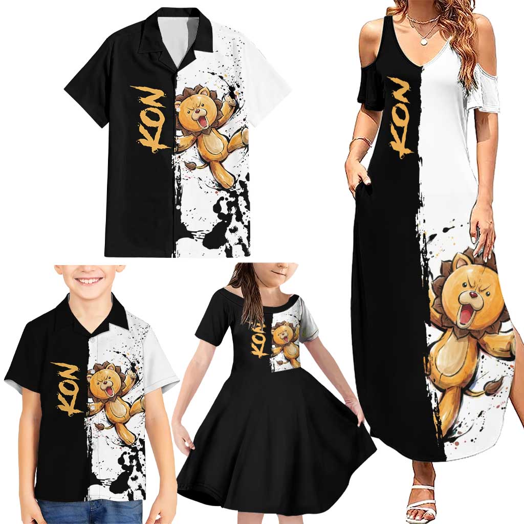 Personalized Kon Family Matching Summer Maxi Dress and Hawaiian Shirt Ink Splash Anime Brush Style