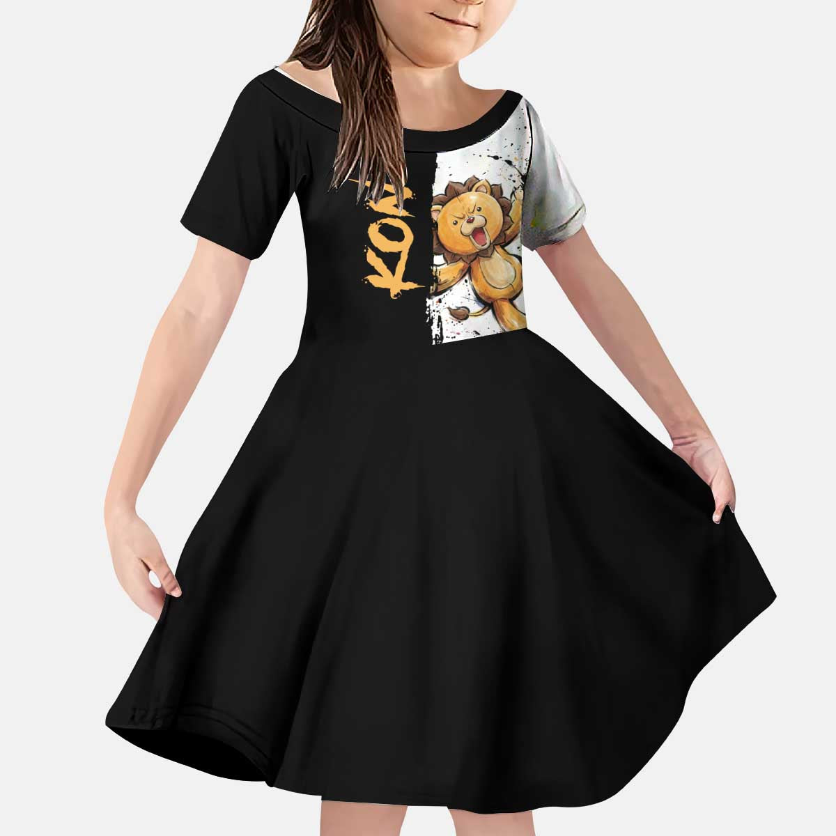 Personalized Kon Kid Short Sleeve Dress Ink Splash Anime Brush Style