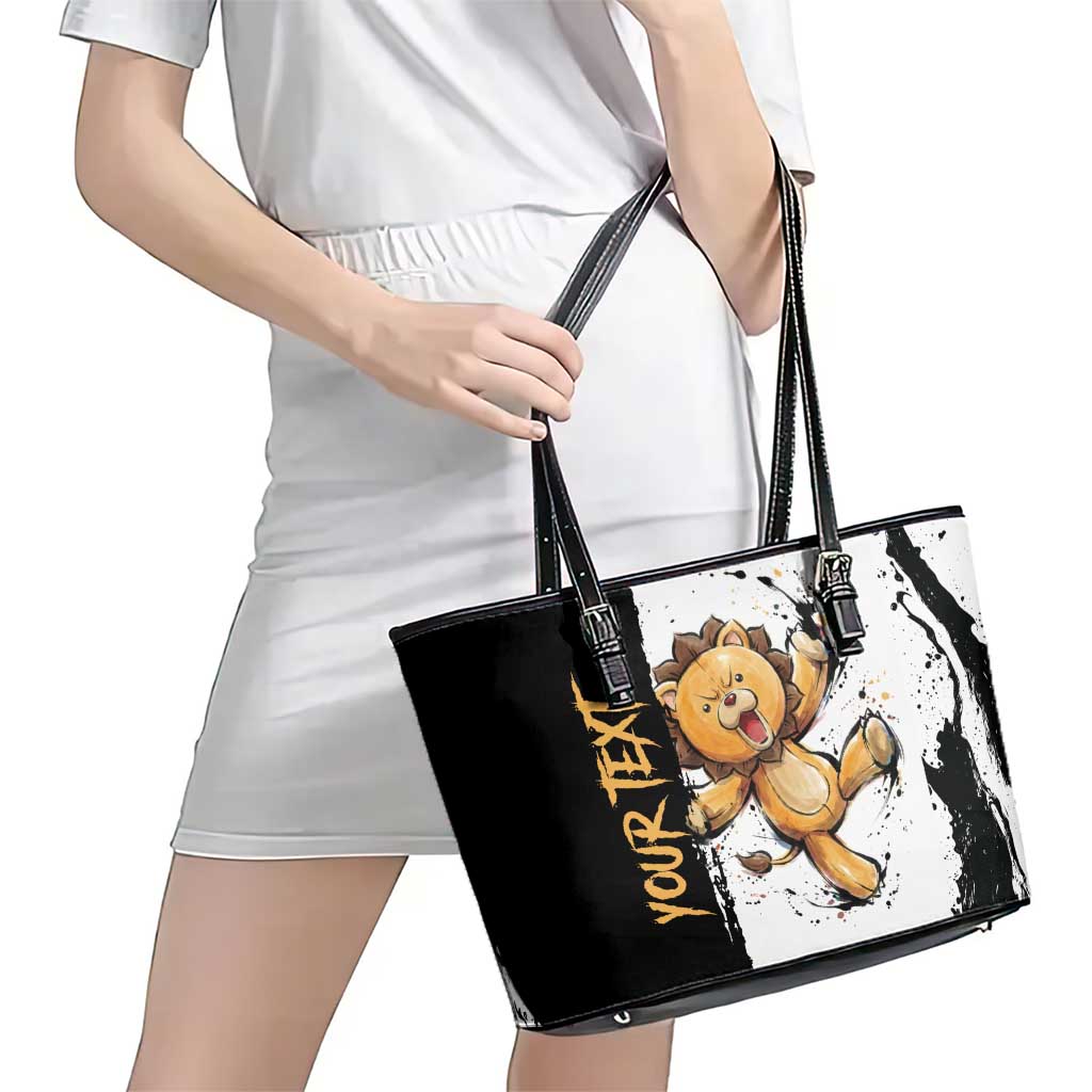 Personalized Kon Leather Tote Bag Ink Splash Anime Brush Style