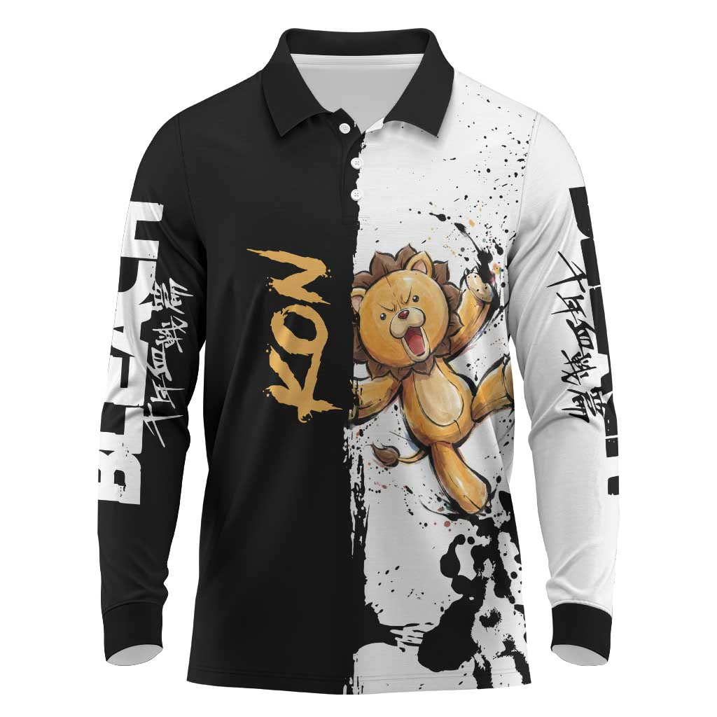 Personalized Kon Long Sleeve Polo Shirt Ink Splash Anime Brush Style