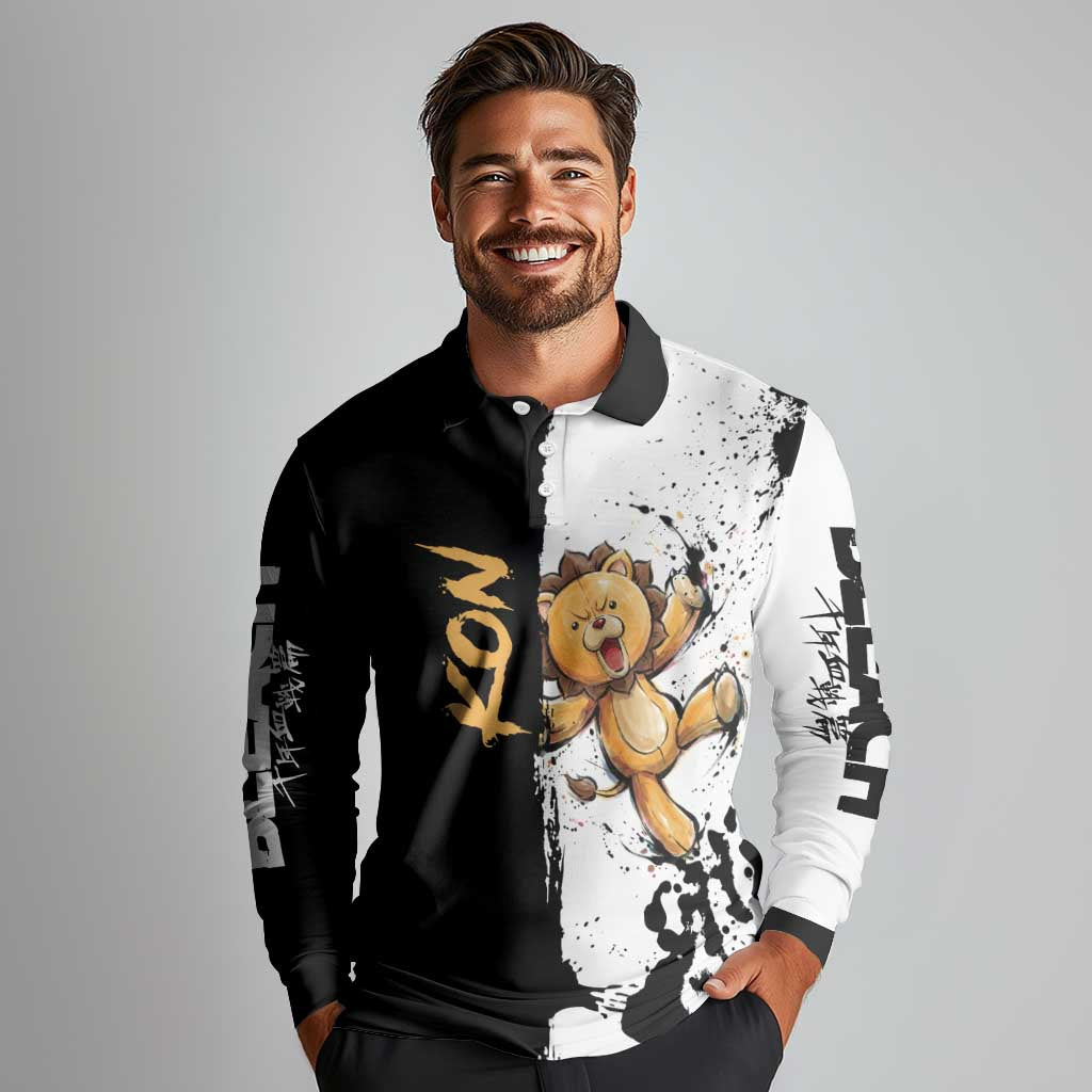 Personalized Kon Long Sleeve Polo Shirt Ink Splash Anime Brush Style