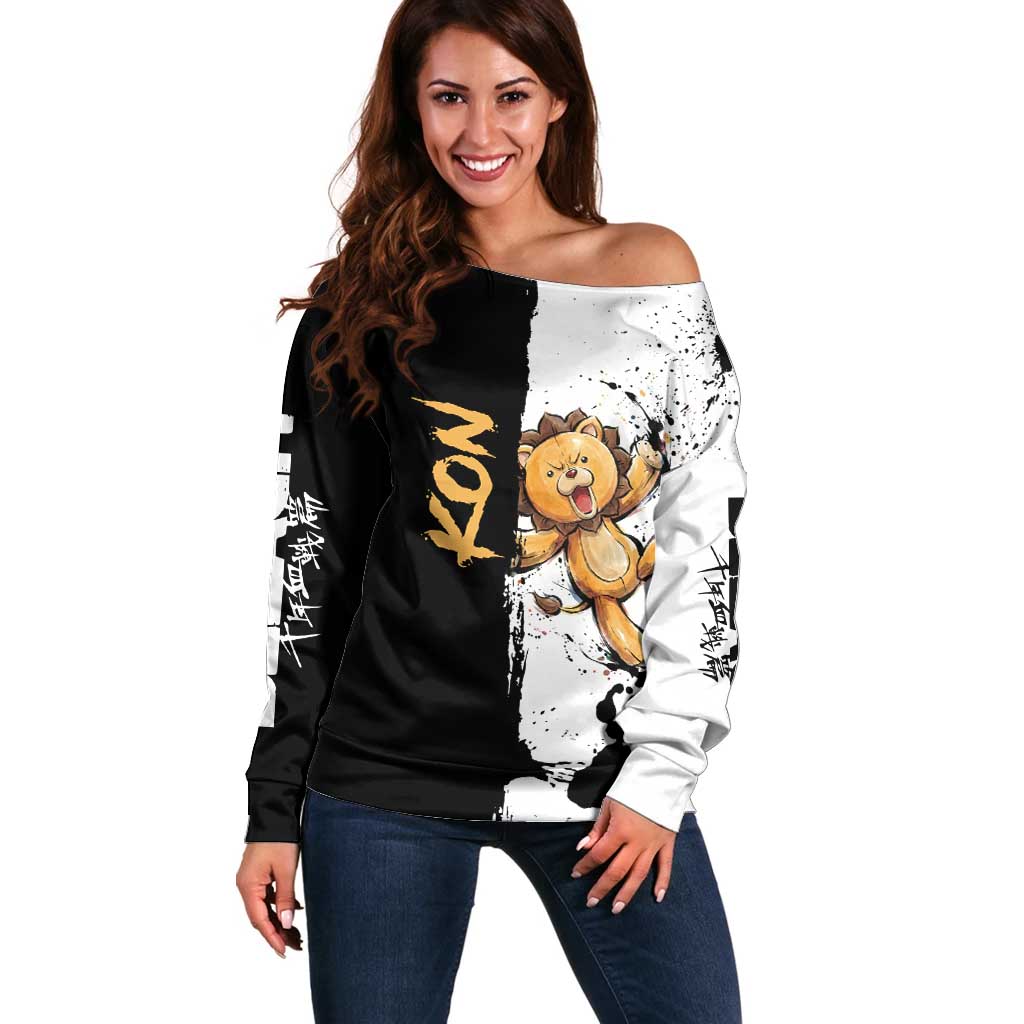 Personalized Kon Off Shoulder Sweater Ink Splash Anime Brush Style