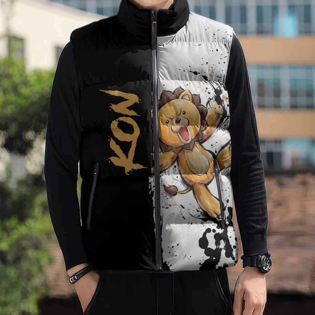 Personalized Kon Sleeveless Puffer Jacket Ink Splash Anime Brush Style