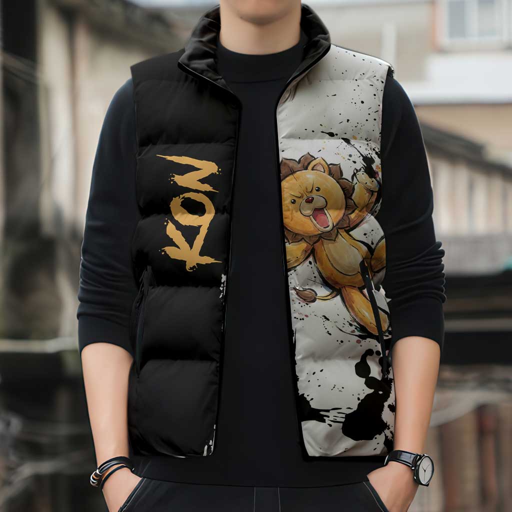 Personalized Kon Sleeveless Puffer Jacket Ink Splash Anime Brush Style