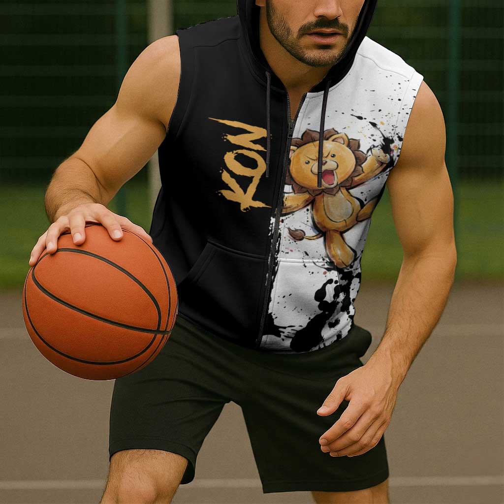 Personalized Kon Sleeveless Zip Hoodie Ink Splash Anime Brush Style
