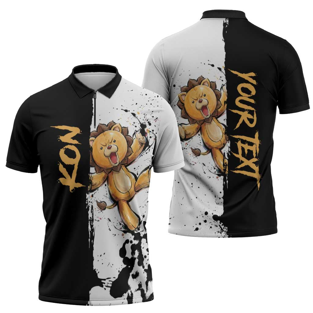 Personalized Kon Zipper Polo Shirt Ink Splash Anime Brush Style