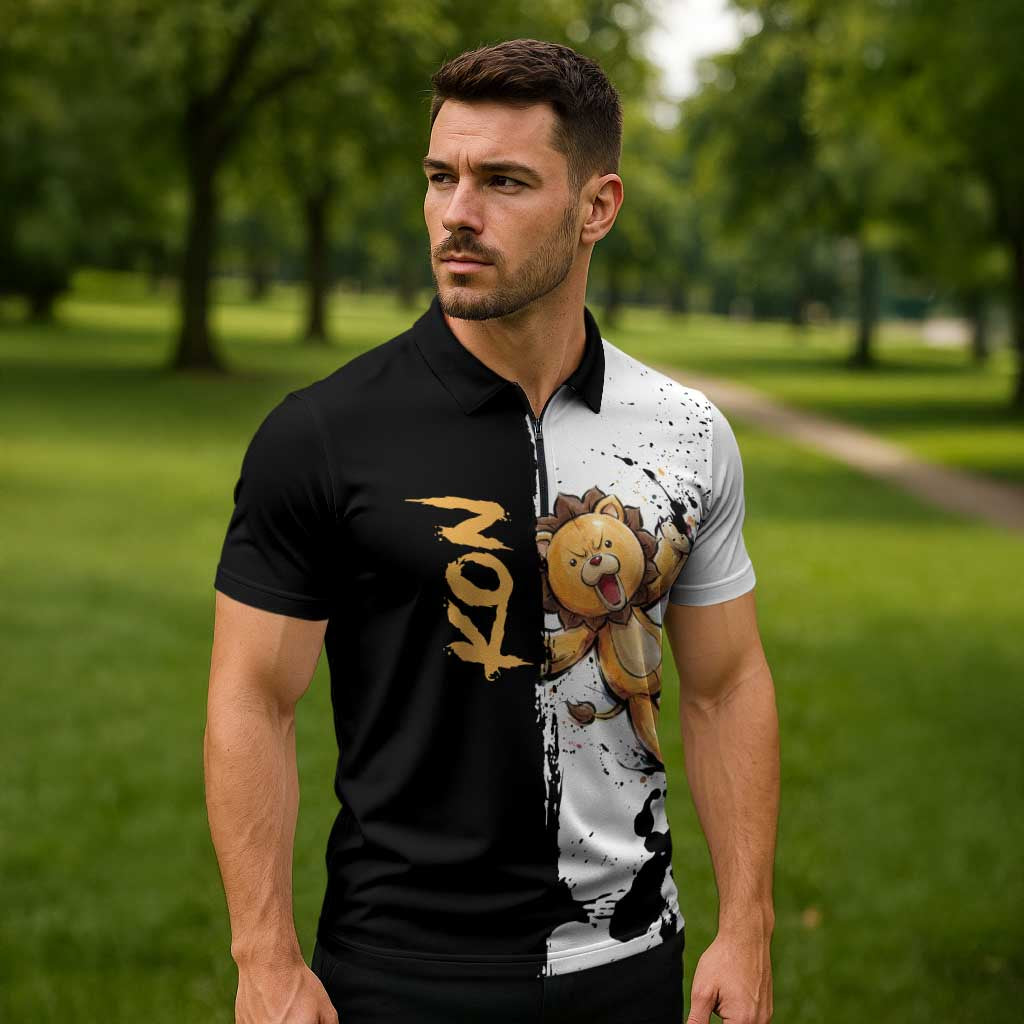 Personalized Kon Zipper Polo Shirt Ink Splash Anime Brush Style