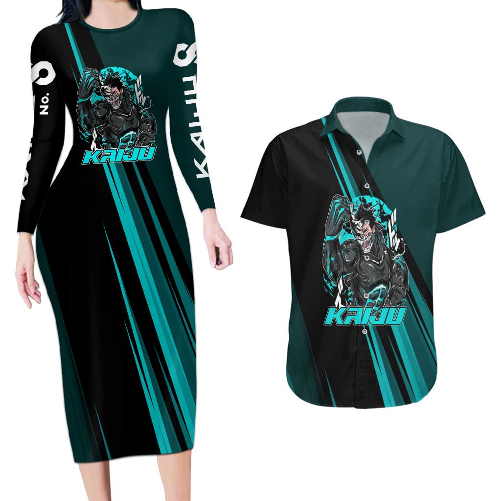Kaiju No. 8 Monster Form Couples Matching Long Sleeve Bodycon Dress and Hawaiian Shirt Neon Manga Combat Style