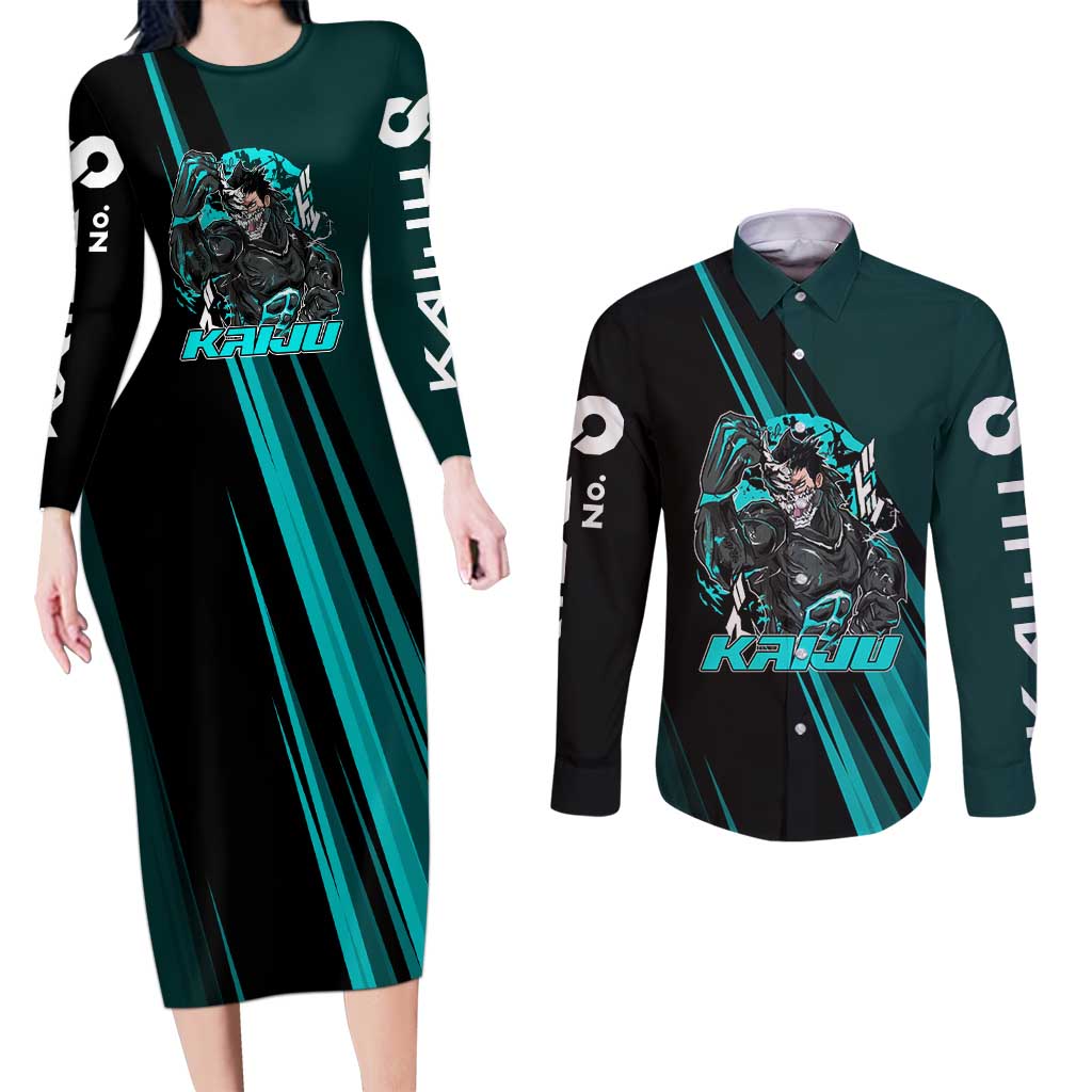 Kaiju No. 8 Monster Form Couples Matching Long Sleeve Bodycon Dress and Long Sleeve Button Shirt Neon Manga Combat Style