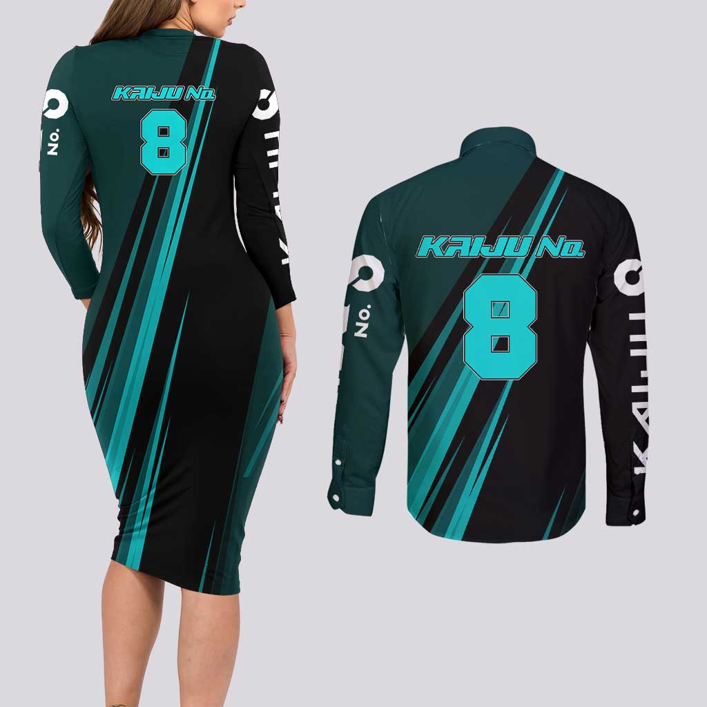 Kaiju No. 8 Monster Form Couples Matching Long Sleeve Bodycon Dress and Long Sleeve Button Shirt Neon Manga Combat Style