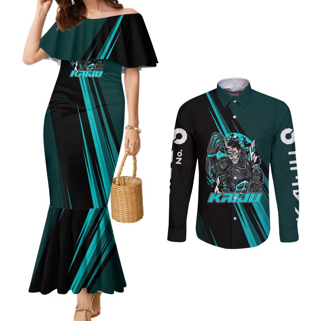 Kaiju No. 8 Monster Form Couples Matching Mermaid Dress and Long Sleeve Button Shirt Neon Manga Combat Style