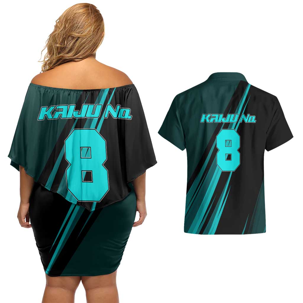 Kaiju No. 8 Monster Form Couples Matching Off Shoulder Short Dress and Hawaiian Shirt Neon Manga Combat Style