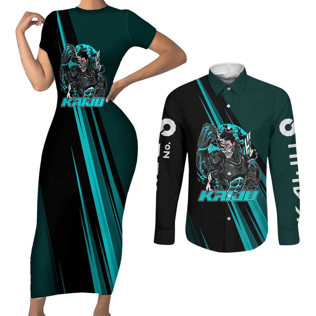 Kaiju No. 8 Monster Form Couples Matching Short Sleeve Bodycon Dress and Long Sleeve Button Shirt Neon Manga Combat Style