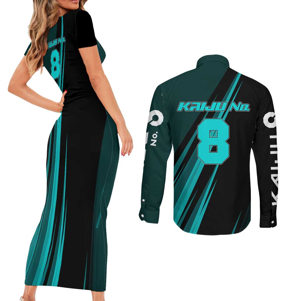 Kaiju No. 8 Monster Form Couples Matching Short Sleeve Bodycon Dress and Long Sleeve Button Shirt Neon Manga Combat Style