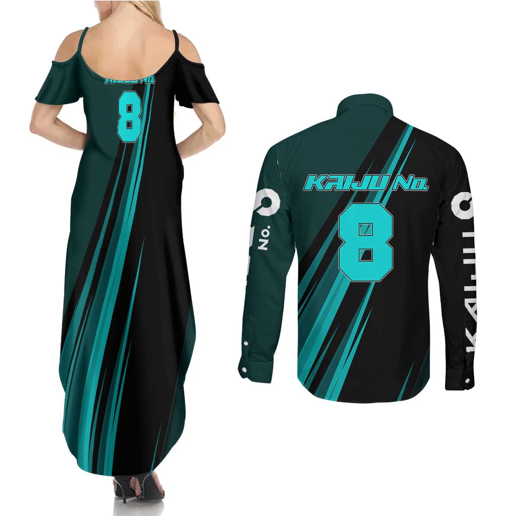 Kaiju No. 8 Monster Form Couples Matching Summer Maxi Dress and Long Sleeve Button Shirt Neon Manga Combat Style