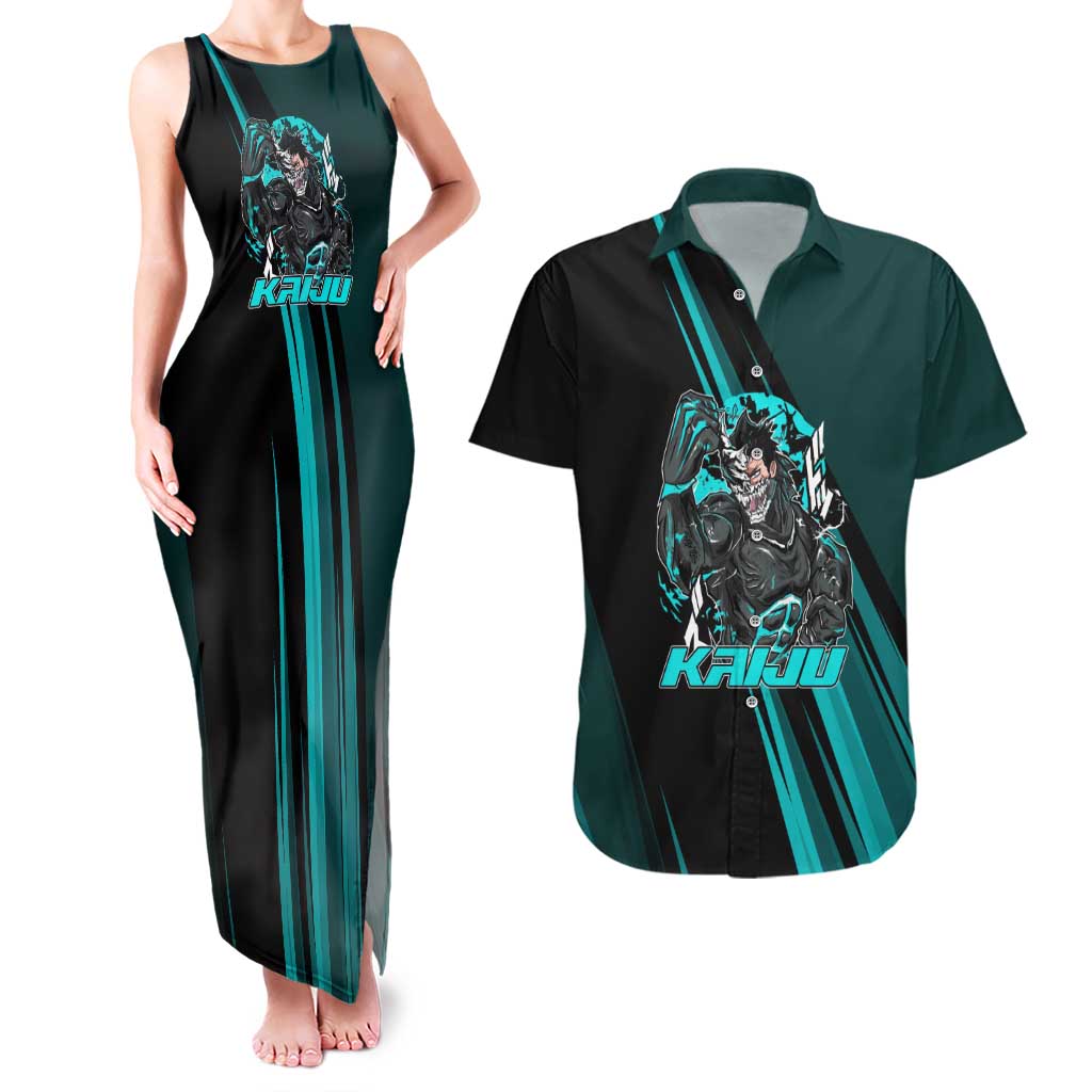 Kaiju No. 8 Monster Form Couples Matching Tank Maxi Dress and Hawaiian Shirt Neon Manga Combat Style