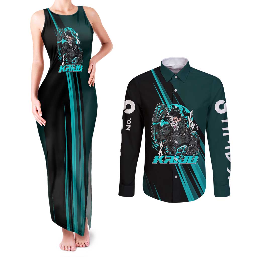 Kaiju No. 8 Monster Form Couples Matching Tank Maxi Dress and Long Sleeve Button Shirt Neon Manga Combat Style