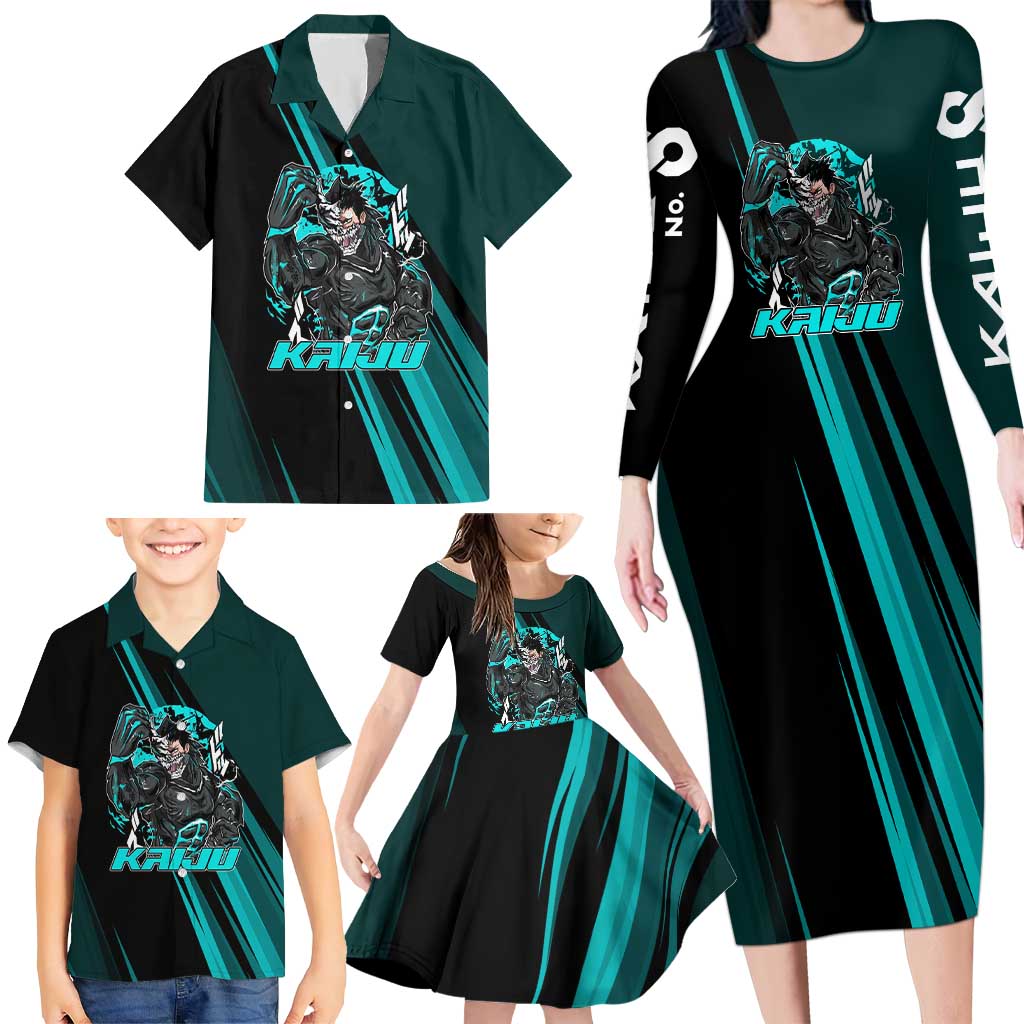 Kaiju No. 8 Monster Form Family Matching Long Sleeve Bodycon Dress and Hawaiian Shirt Neon Manga Combat Style