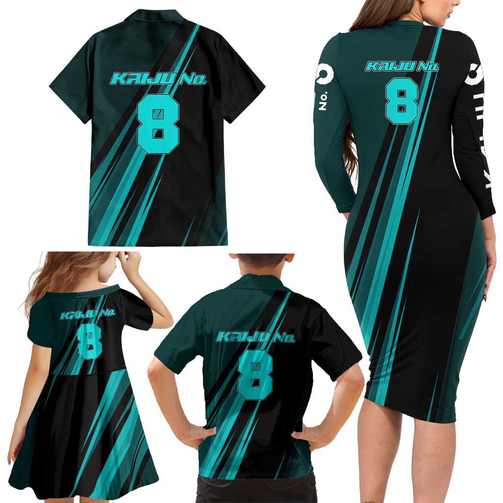 Kaiju No. 8 Monster Form Family Matching Long Sleeve Bodycon Dress and Hawaiian Shirt Neon Manga Combat Style