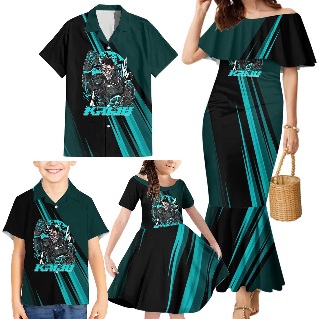 Kaiju No. 8 Monster Form Family Matching Mermaid Dress and Hawaiian Shirt Neon Manga Combat Style