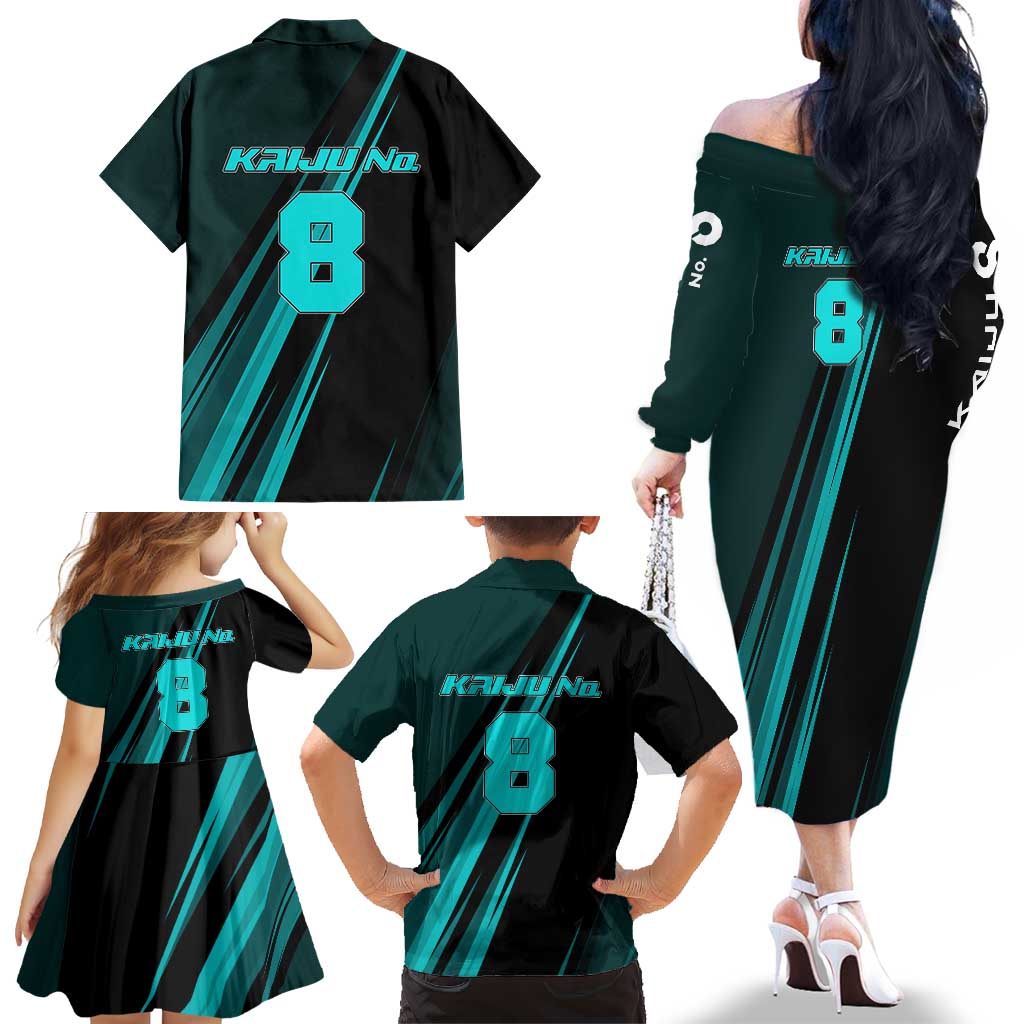 Kaiju No. 8 Monster Form Family Matching Off The Shoulder Long Sleeve Dress and Hawaiian Shirt Neon Manga Combat Style