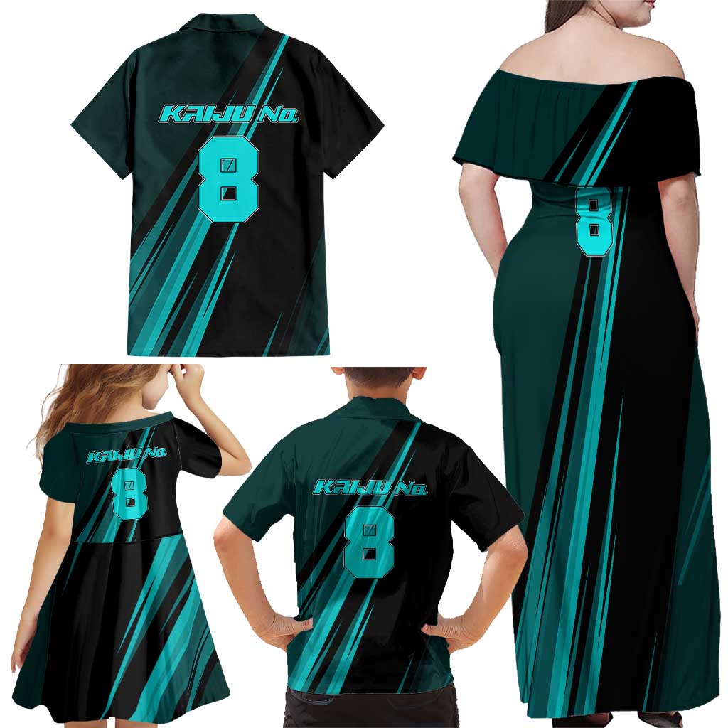 Kaiju No. 8 Monster Form Family Matching Off Shoulder Maxi Dress and Hawaiian Shirt Neon Manga Combat Style