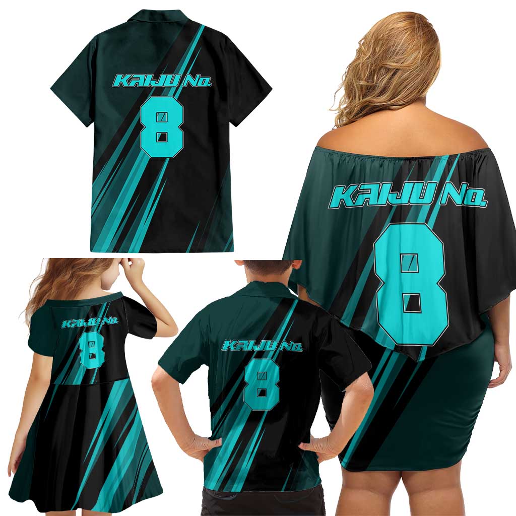 Kaiju No. 8 Monster Form Family Matching Off Shoulder Short Dress and Hawaiian Shirt Neon Manga Combat Style
