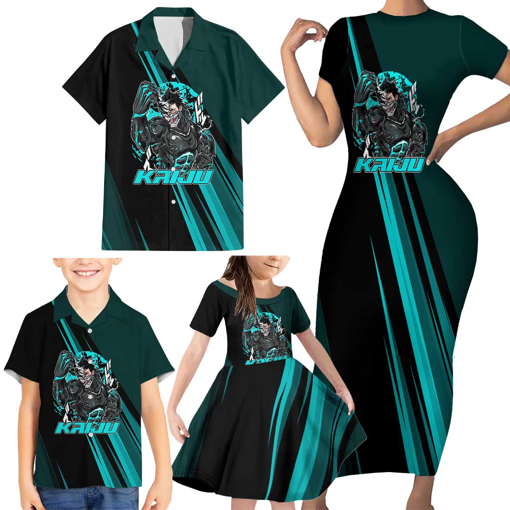 Kaiju No. 8 Monster Form Family Matching Short Sleeve Bodycon Dress and Hawaiian Shirt Neon Manga Combat Style