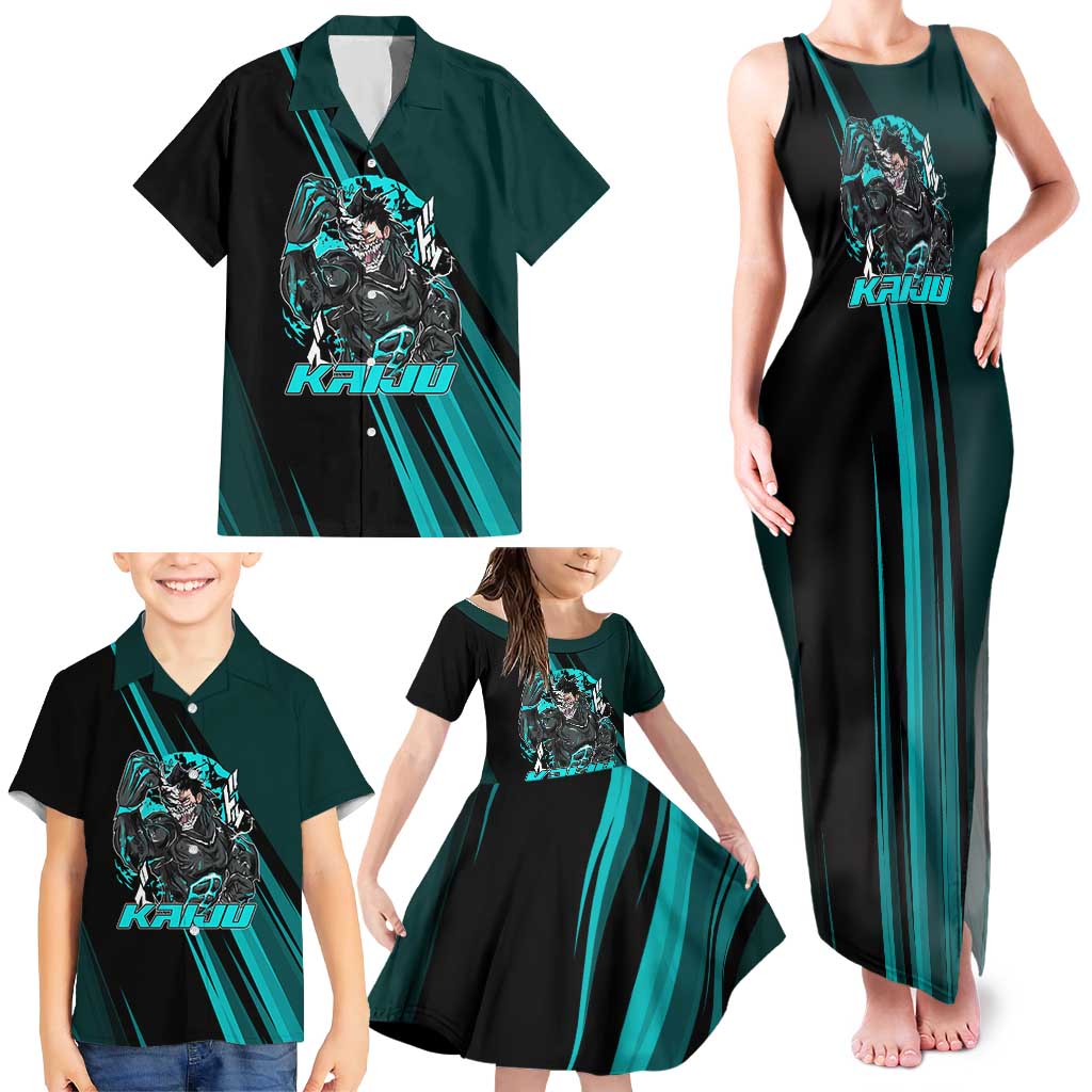 Kaiju No. 8 Monster Form Family Matching Tank Maxi Dress and Hawaiian Shirt Neon Manga Combat Style