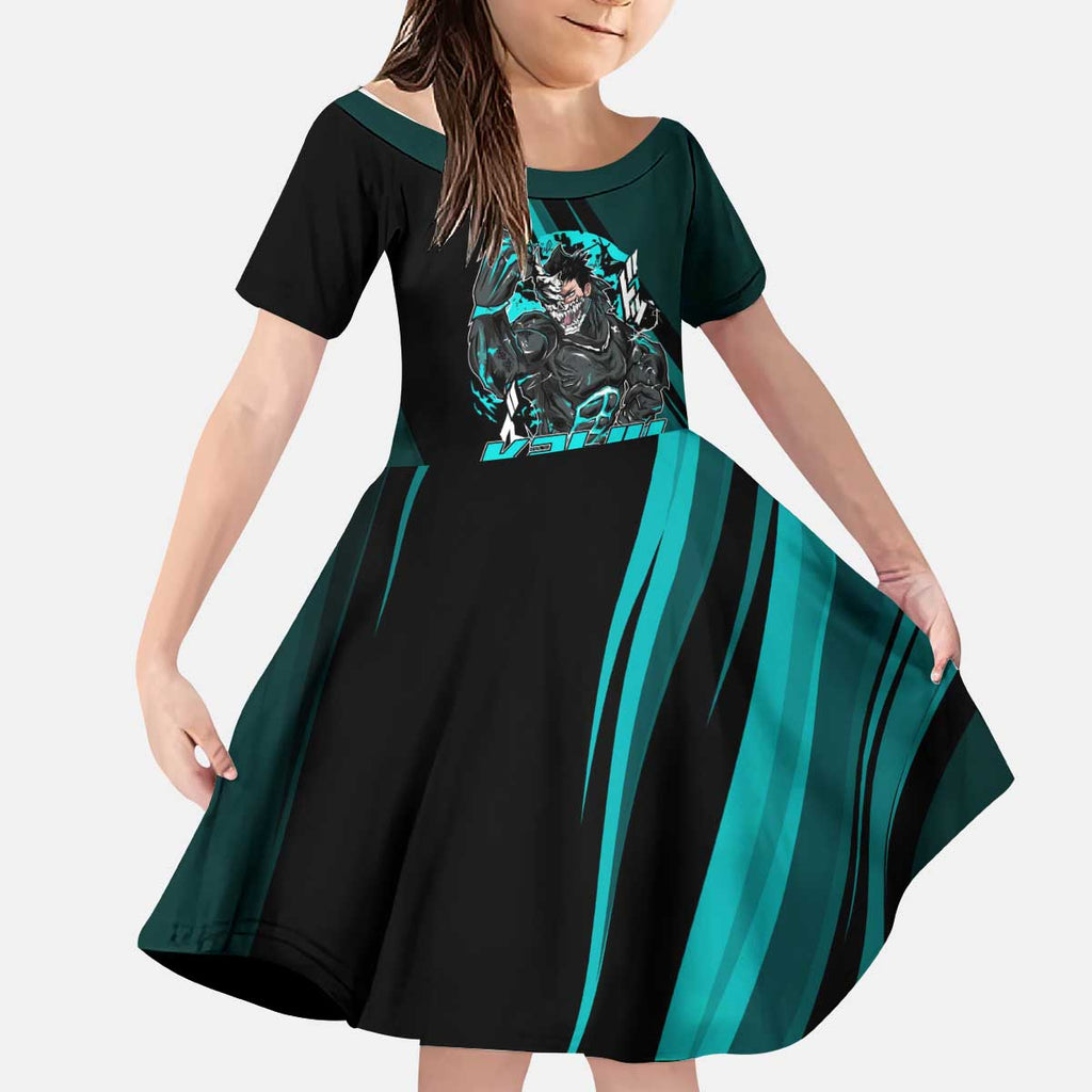 Kaiju No. 8 Monster Form Kid Short Sleeve Dress Neon Manga Combat Style