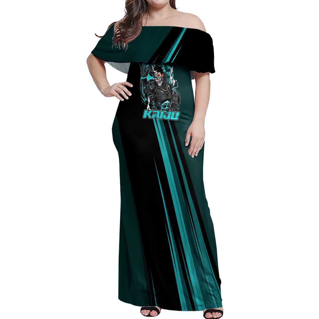 Kaiju No. 8 Monster Form Off Shoulder Maxi Dress Neon Manga Combat Style