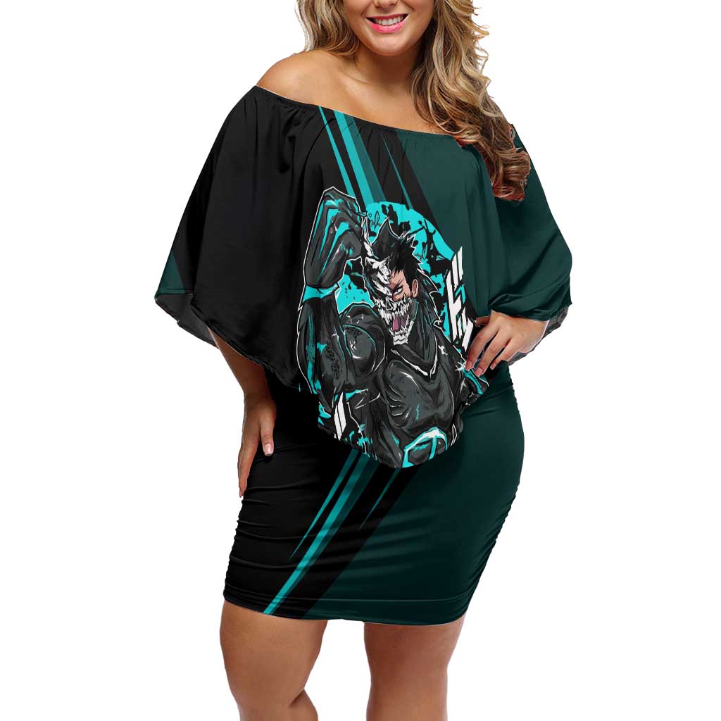 Kaiju No. 8 Monster Form Off Shoulder Short Dress Neon Manga Combat Style