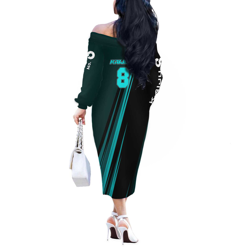 Kaiju No. 8 Monster Form Off The Shoulder Long Sleeve Dress Neon Manga Combat Style