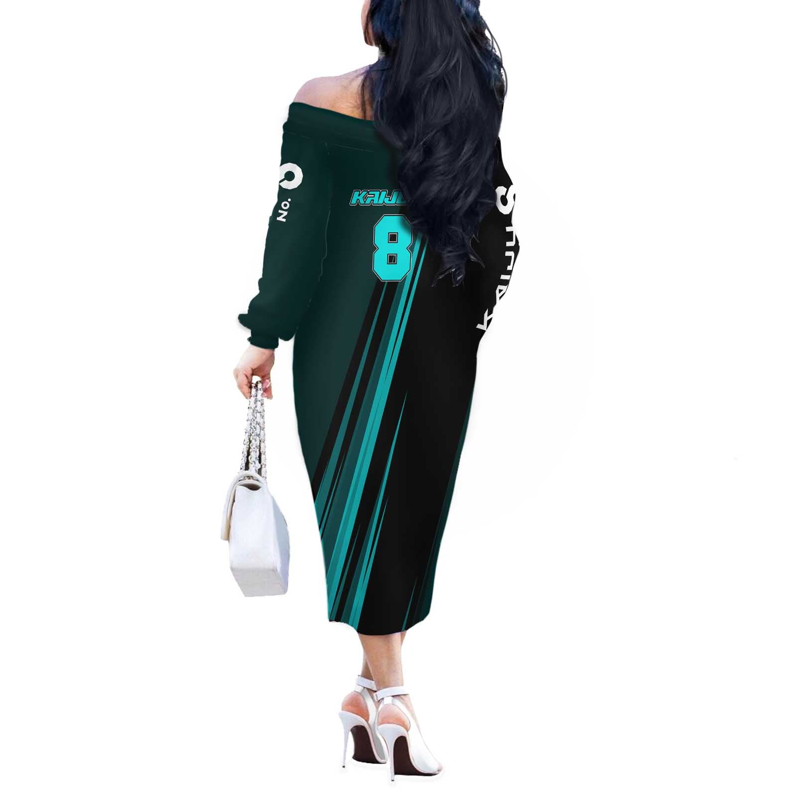 Kaiju No. 8 Monster Form Off The Shoulder Long Sleeve Dress Neon Manga Combat Style