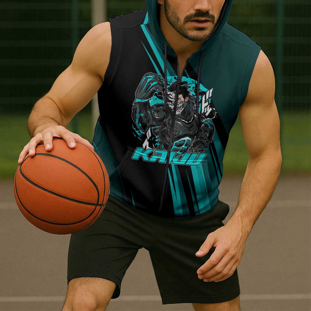 Kaiju No. 8 Monster Form Sleeveless Zip Hoodie Neon Manga Combat Style