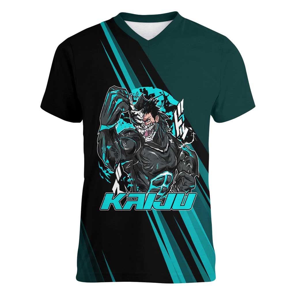 Kaiju No. 8 Monster Form Women V-Neck T-Shirt Neon Manga Combat Style