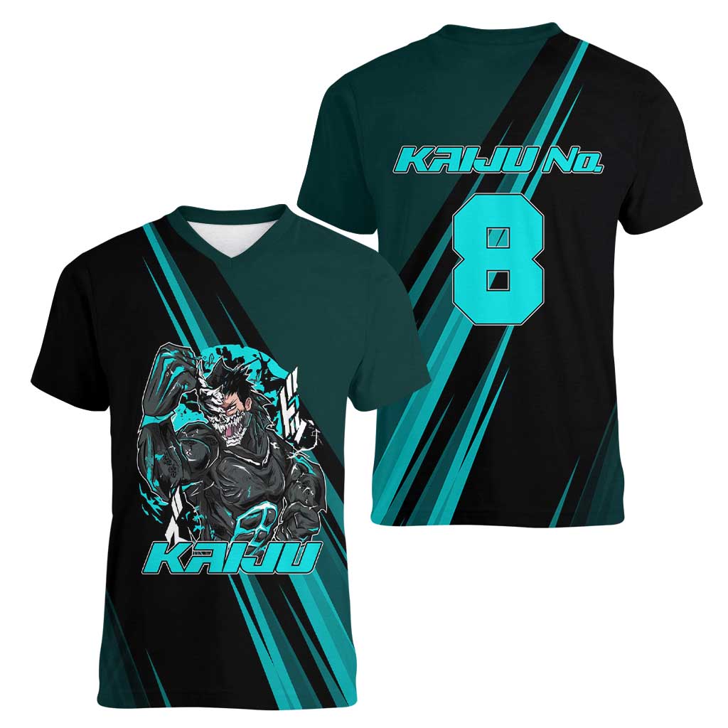 Kaiju No. 8 Monster Form Women V-Neck T-Shirt Neon Manga Combat Style