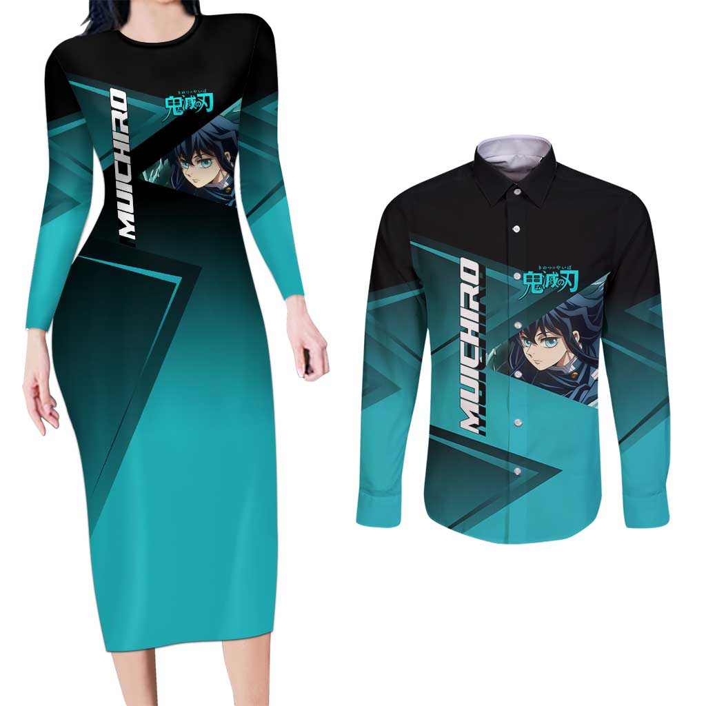 Muichiro Tokito Mist Hashira Couples Matching Long Sleeve Bodycon Dress and Long Sleeve Button Shirt Sporty Anime Mashup Style