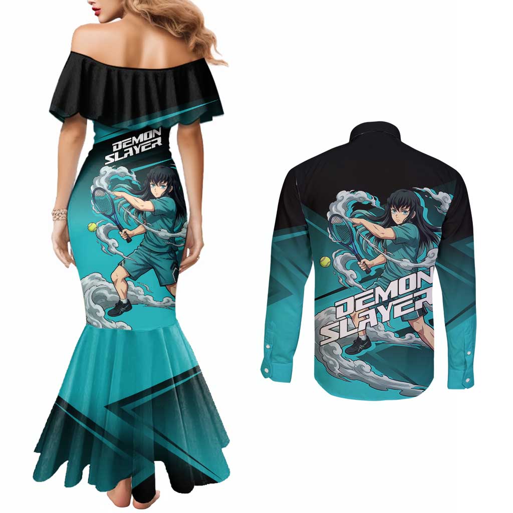 Muichiro Tokito Mist Hashira Couples Matching Mermaid Dress and Long Sleeve Button Shirt Sporty Anime Mashup Style