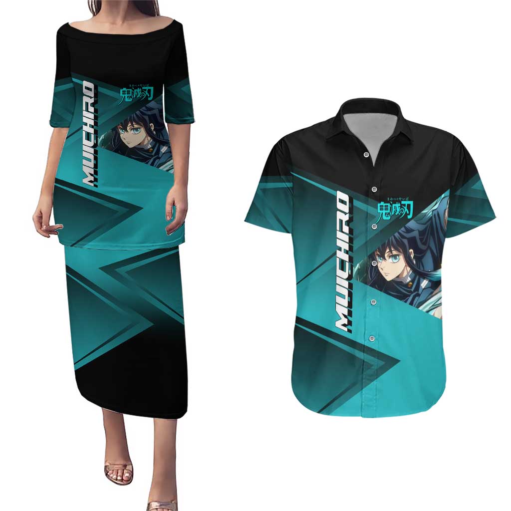 Muichiro Tokito Mist Hashira Couples Matching Puletasi and Hawaiian Shirt Sporty Anime Mashup Style