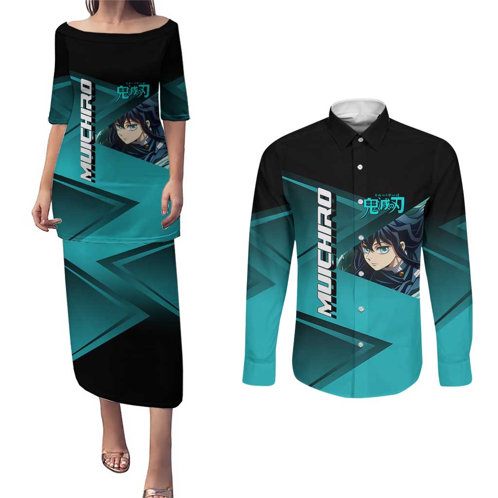 Muichiro Tokito Mist Hashira Couples Matching Puletasi and Long Sleeve Button Shirt Sporty Anime Mashup Style