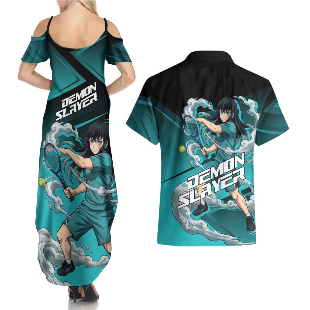 Muichiro Tokito Mist Hashira Couples Matching Summer Maxi Dress and Hawaiian Shirt Sporty Anime Mashup Style