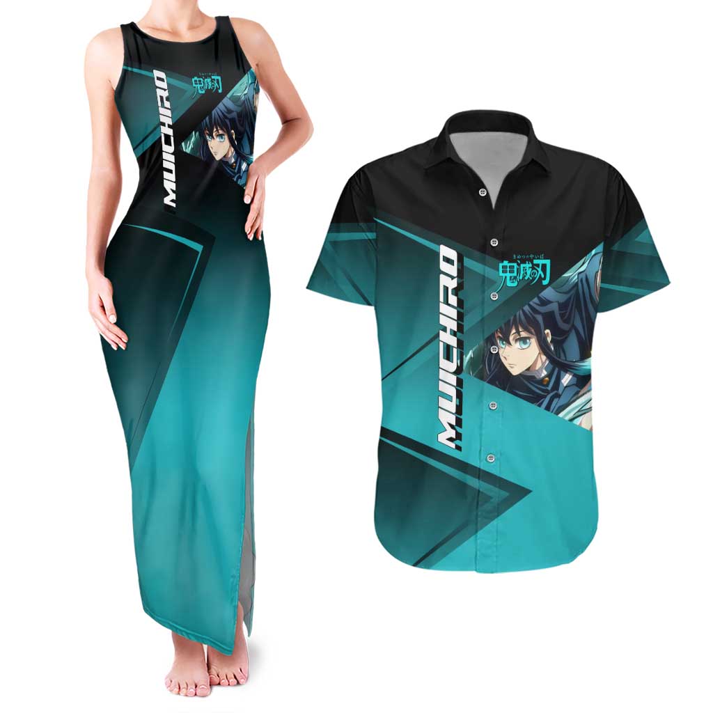 Muichiro Tokito Mist Hashira Couples Matching Tank Maxi Dress and Hawaiian Shirt Sporty Anime Mashup Style