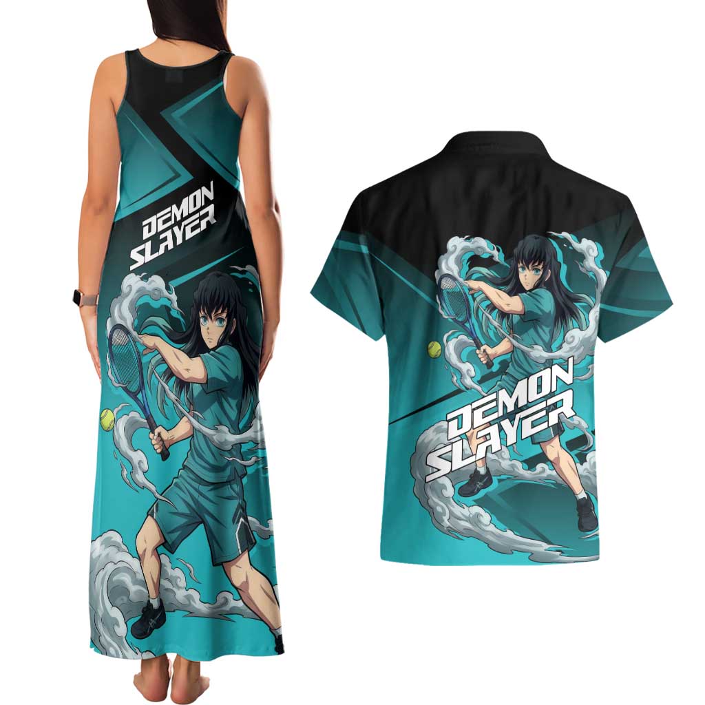 Muichiro Tokito Mist Hashira Couples Matching Tank Maxi Dress and Hawaiian Shirt Sporty Anime Mashup Style