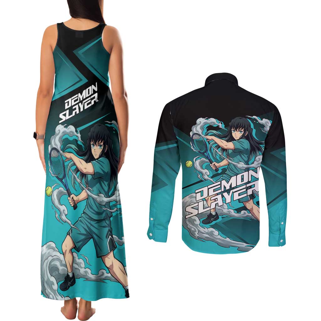 Muichiro Tokito Mist Hashira Couples Matching Tank Maxi Dress and Long Sleeve Button Shirt Sporty Anime Mashup Style