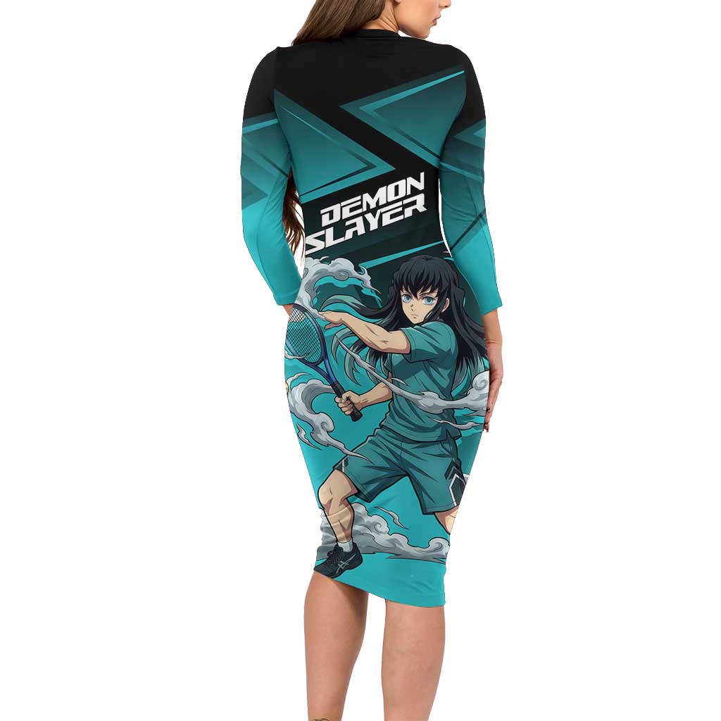Muichiro Tokito Mist Hashira Family Matching Long Sleeve Bodycon Dress and Hawaiian Shirt Sporty Anime Mashup Style