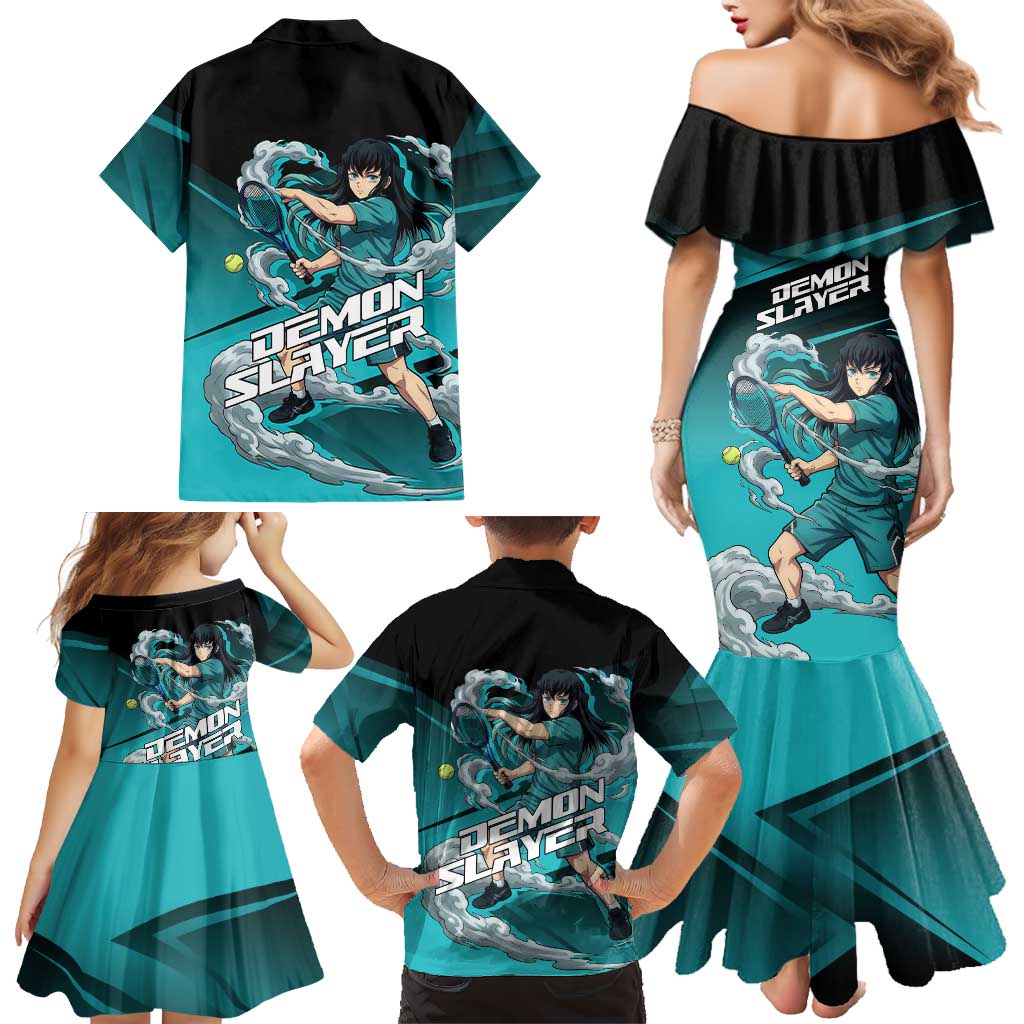 Muichiro Tokito Mist Hashira Family Matching Mermaid Dress and Hawaiian Shirt Sporty Anime Mashup Style