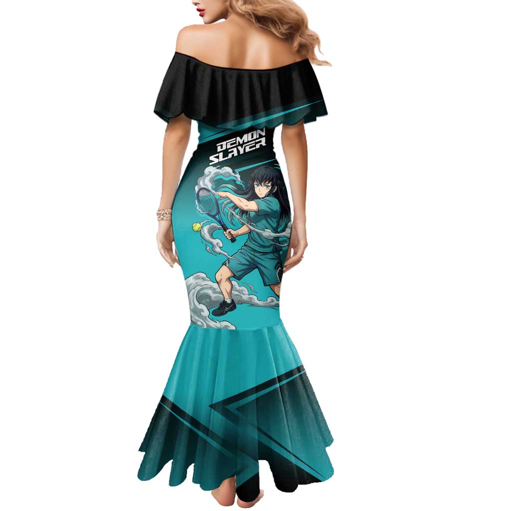 Muichiro Tokito Mist Hashira Family Matching Mermaid Dress and Hawaiian Shirt Sporty Anime Mashup Style