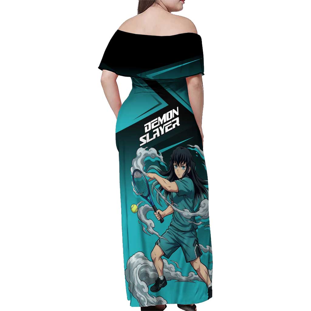 Muichiro Tokito Mist Hashira Family Matching Off Shoulder Maxi Dress and Hawaiian Shirt Sporty Anime Mashup Style